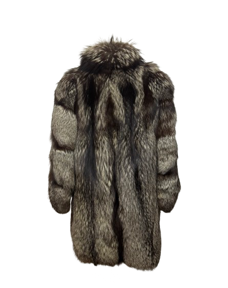 Cappotto Vintage in Pelliccia di Volpe Argentata Grafite