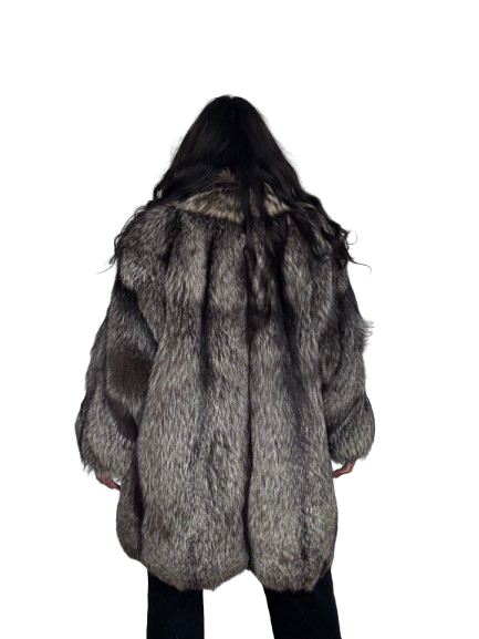Cappotto Vintage in Pelliccia di Volpe Argentata Onice
