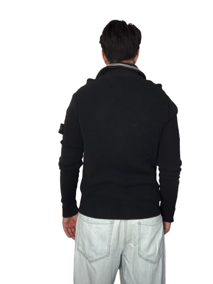 Maglione collo a righe con zip Stone Island nero