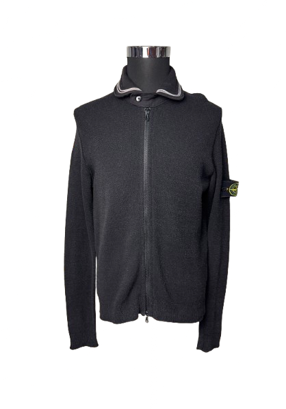 Maglione collo a righe con zip Stone Island nero