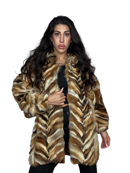Cappotto Vintage in Pelliccia di Volpe Tigrata Sahara