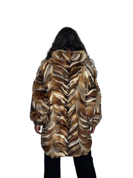 Cappotto Vintage in Pelliccia di Volpe Tigrata Sahara