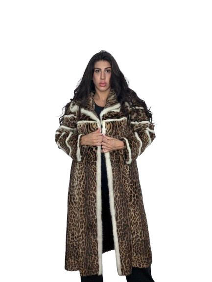 Cappotto Vintage in Pelliccia Leopardo con Inserti in Visone