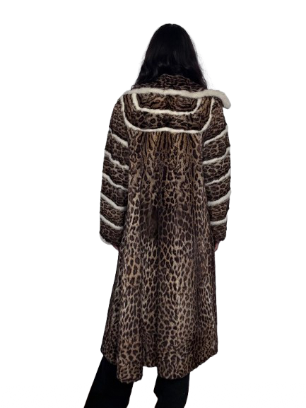 Cappotto Vintage in Pelliccia Leopardo con Inserti in Visone