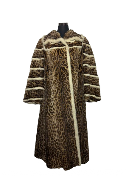 Cappotto Vintage in Pelliccia Leopardo con Inserti in Visone
