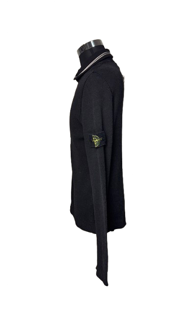 Maglione collo a righe con zip Stone Island nero