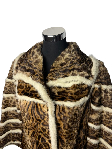 Cappotto Vintage in Pelliccia Leopardo con Inserti in Visone