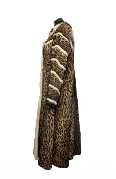 Cappotto Vintage in Pelliccia Leopardo con Inserti in Visone