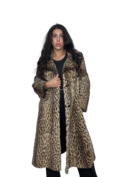 Cappotto Vintage in Pelliccia di Lince Boreale con Cintura