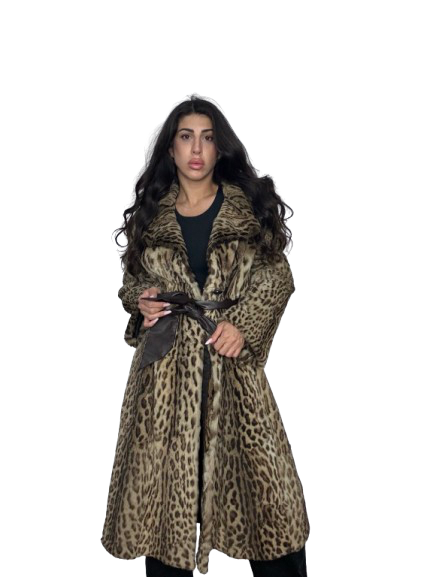 Cappotto Vintage in Pelliccia di Lince Boreale con Cintura