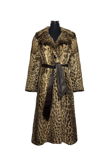 Cappotto Vintage in Pelliccia di Lince Boreale con Cintura