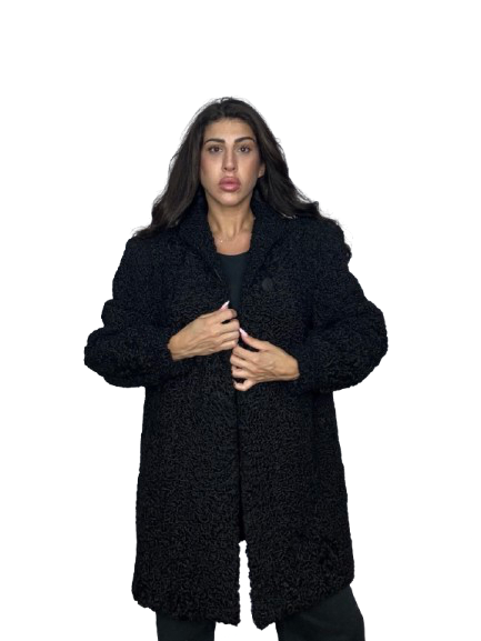 Cappotto Vintage in Pelliccia di Astrakan Nero