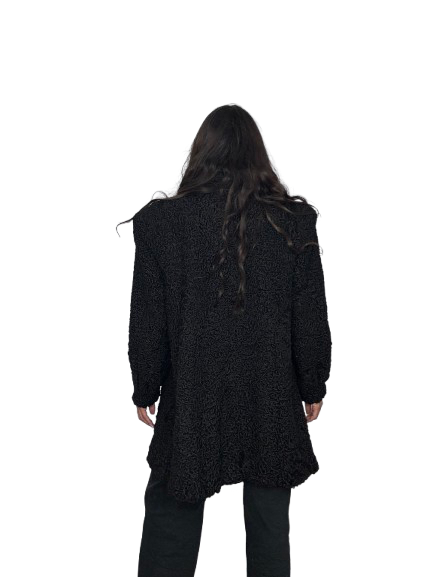 Cappotto Vintage in Pelliccia di Astrakan Nero