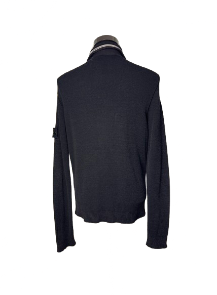 Maglione collo a righe con zip Stone Island nero