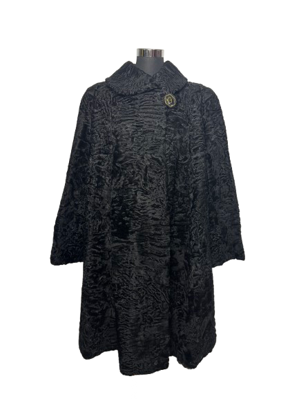 Giacca Vintage in Pelliccia di Astrakan Nero