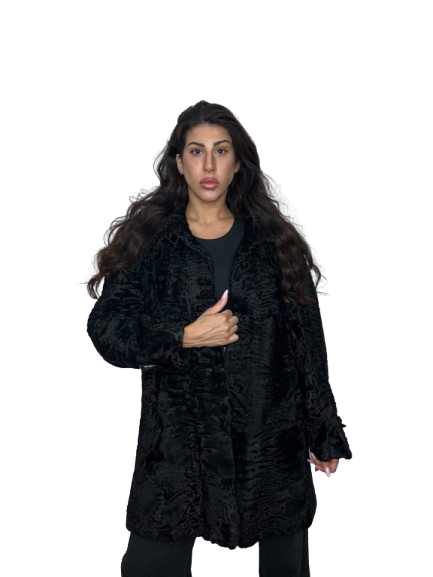 Cappotto Lungo Vintage in Astrakan Nero