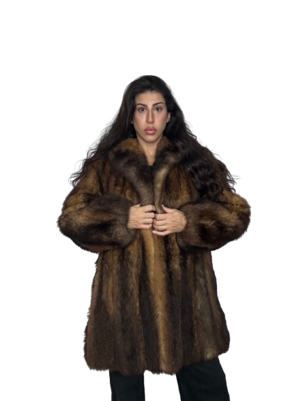 Cappotto Vintage in Pelliccia di Opossum Marrone