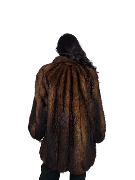 Cappotto Vintage in Pelliccia di Opossum Marrone