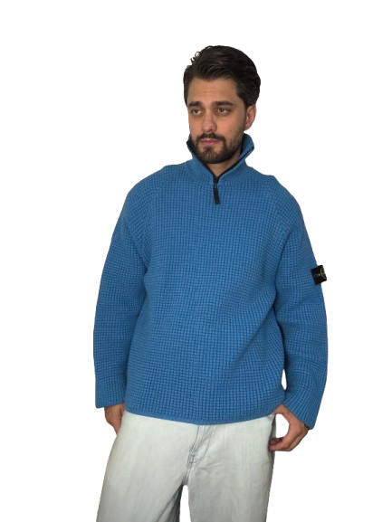 Maglione mezza zip Stone Island celeste