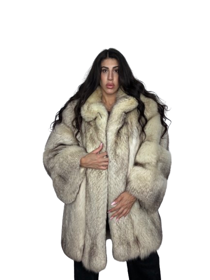 Cappotto Vintage in Pelliccia di Volpe della Groenlandia Avorio