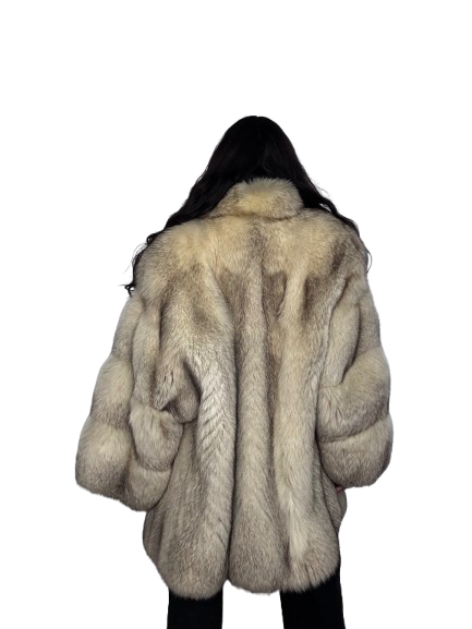 Cappotto Vintage in Pelliccia di Volpe della Groenlandia Avorio