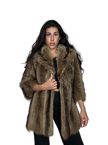 Cappotto Vintage in Pelliccia di Marmotta Marrone