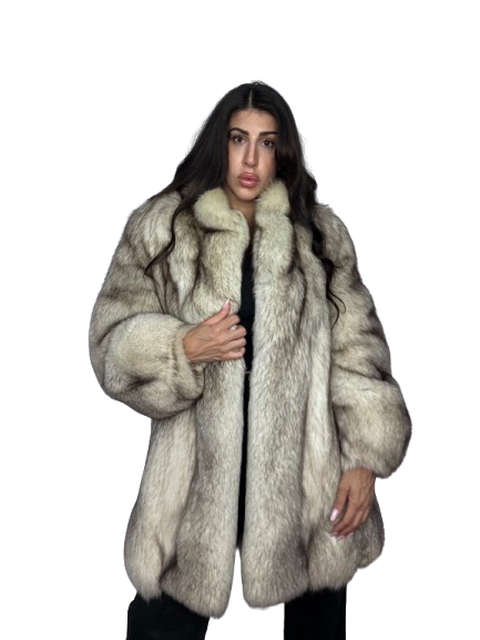 Cappotto Vintage in Pelliccia di Volpe della Groenlandia Argentata