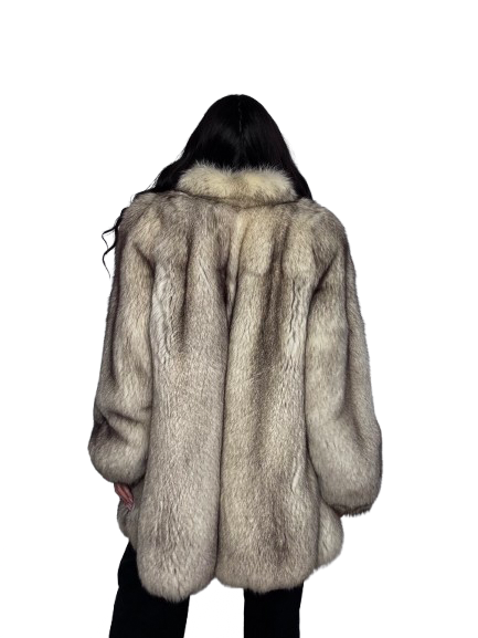 Cappotto Vintage in Pelliccia di Volpe della Groenlandia Argentata
