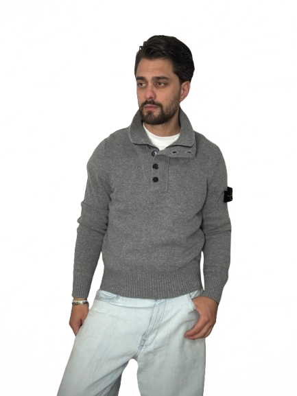 Maglione collo bottoni Stone Island grigio