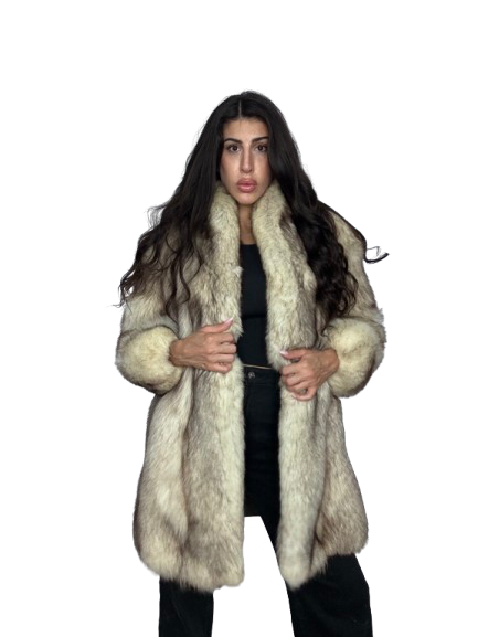 Cappotto Vintage in Pelliccia di Volpe della Groenlandia Crema