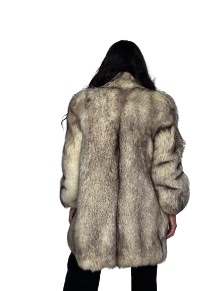 Cappotto Vintage in Pelliccia di Volpe della Groenlandia Crema