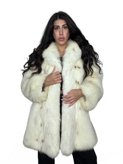 Cappotto Vintage in Pelliccia di Volpe Bianca Linciata