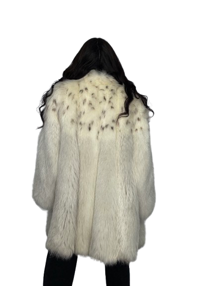 Cappotto Vintage in Pelliccia di Volpe Bianca Linciata Avorio