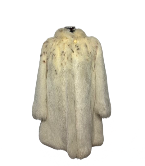Cappotto Vintage in Pelliccia di Volpe Bianca Linciata Avorio