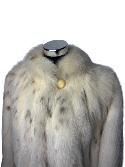 Cappotto Vintage in Pelliccia di Volpe Bianca Linciata Avorio