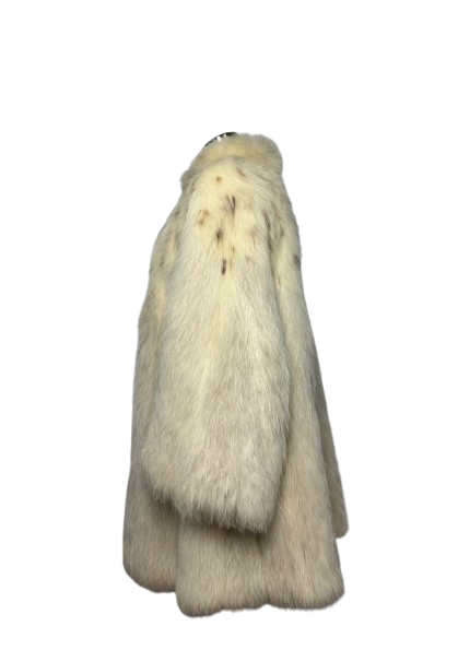 Cappotto Vintage in Pelliccia di Volpe Bianca Linciata Avorio