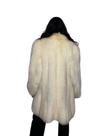 Cappotto Vintage in Pelliccia di Volpe Bianca Panna