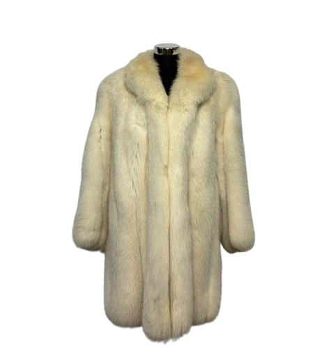 Cappotto Vintage in Pelliccia di Volpe Bianca Panna