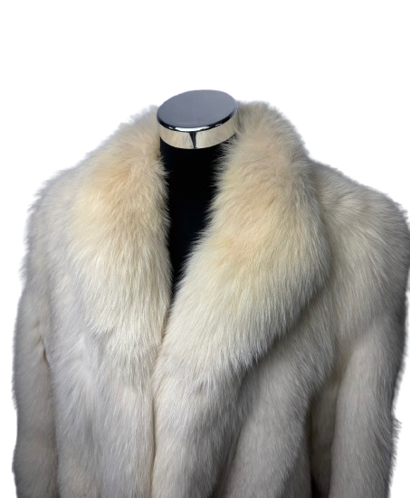 Cappotto Vintage in Pelliccia di Volpe Bianca Panna
