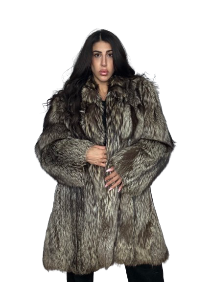 Cappotto Vintage in Pelliccia di Volpe Argentata Platino