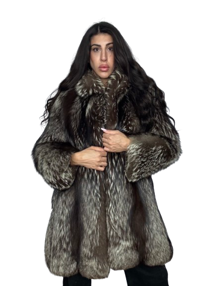 Cappotto Vintage in Pelliccia di Volpe Argentata Smoke