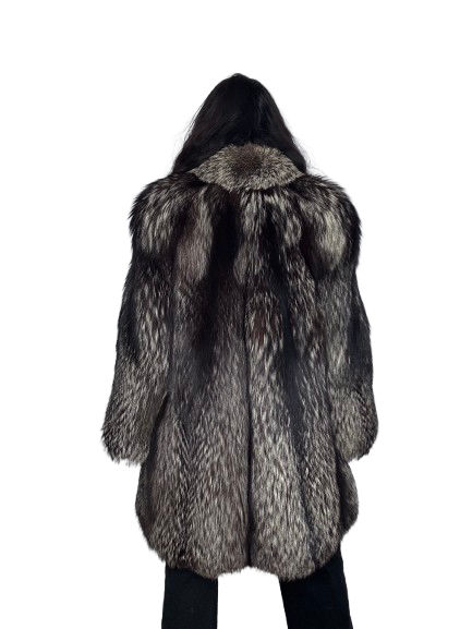 Cappotto Vintage in Pelliccia di Volpe Argentata Smoke