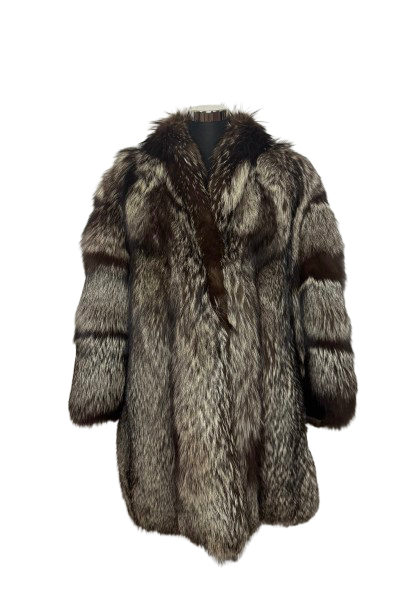 Cappotto Vintage in Pelliccia di Volpe Argentata Grafite