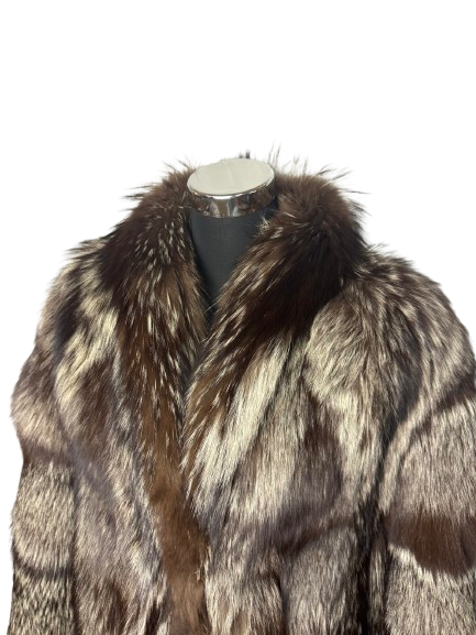 Cappotto Vintage in Pelliccia di Volpe Argentata Grafite