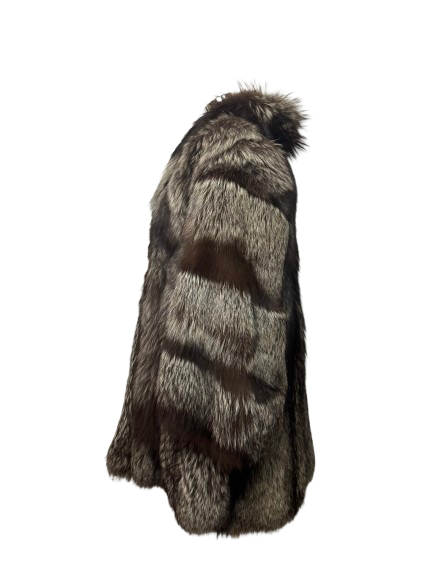 Cappotto Vintage in Pelliccia di Volpe Argentata Grafite