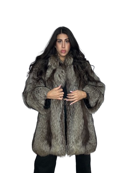 Cappotto Vintage in Pelliccia di Volpe Argentata Onice